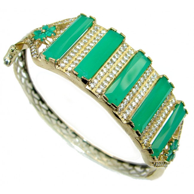 Glorious created Emerald .925 Sterling Silver Bangle bracelet