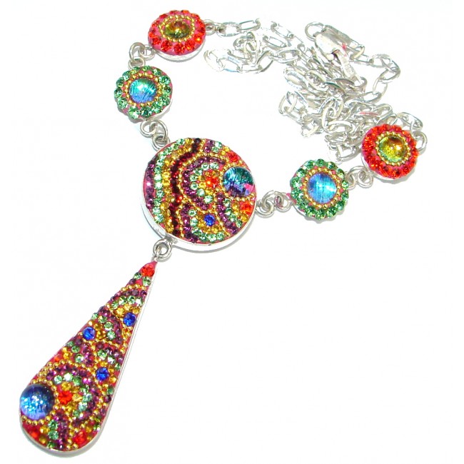 Handmade Mexican Dichroic Glass . 925 Silver Necklace