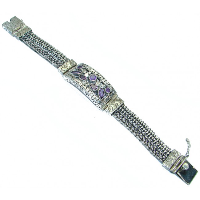 HUGE Solid GENUINE Amethyst .925 Sterling Silver handmade Bracelet