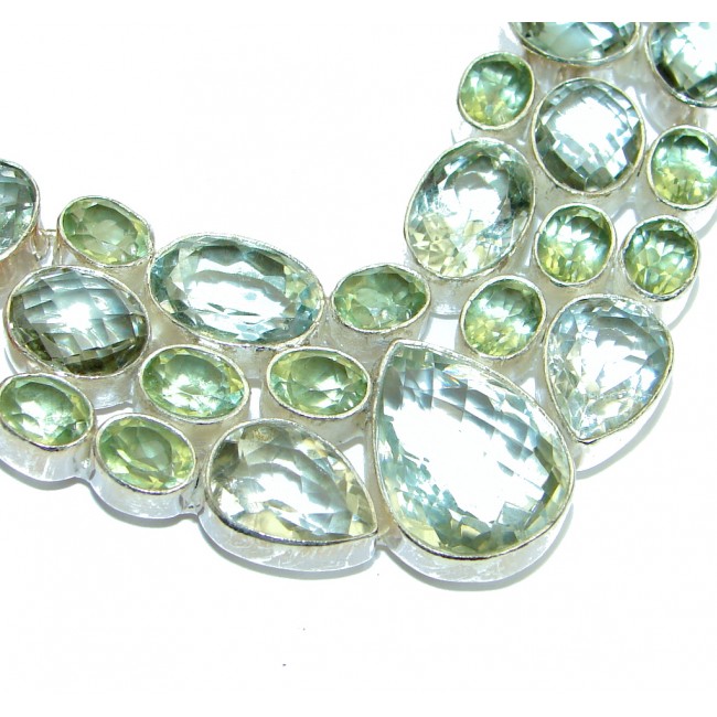 Luxury Genuine Green Amethyst .925 Sterling Silver handmade Necklace