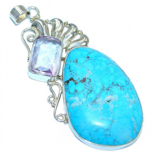 Large Authentic Turquoise .925 Coral Sterling Silver handmade pendant