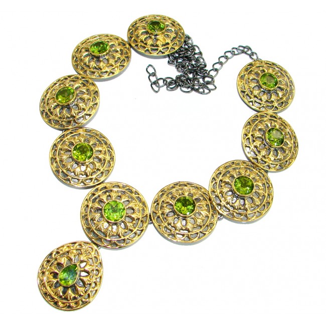 Cleopatra Peridot 14k Gold Rhodium over .925 Sterling Silver handmade necklace