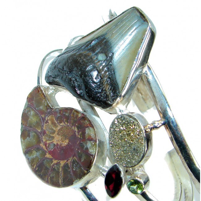 Huge Gift of Nature Ammolite Fossil .925 Sterling Silver handmade Bracelet/Cuff
