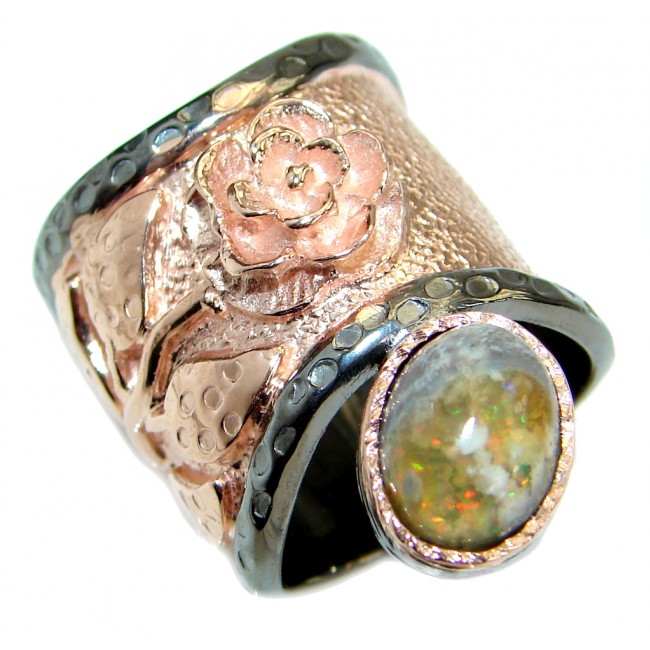 Mexican Opal oxidized .925 Sterling Silver handcrafted ring size 7 1/4