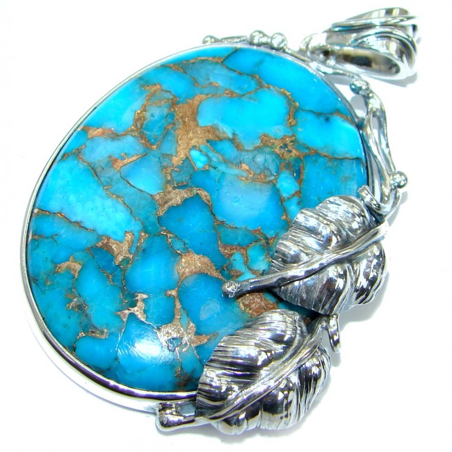Simple Style Turquoise with copper vains .925 Sterling Silver Pendant