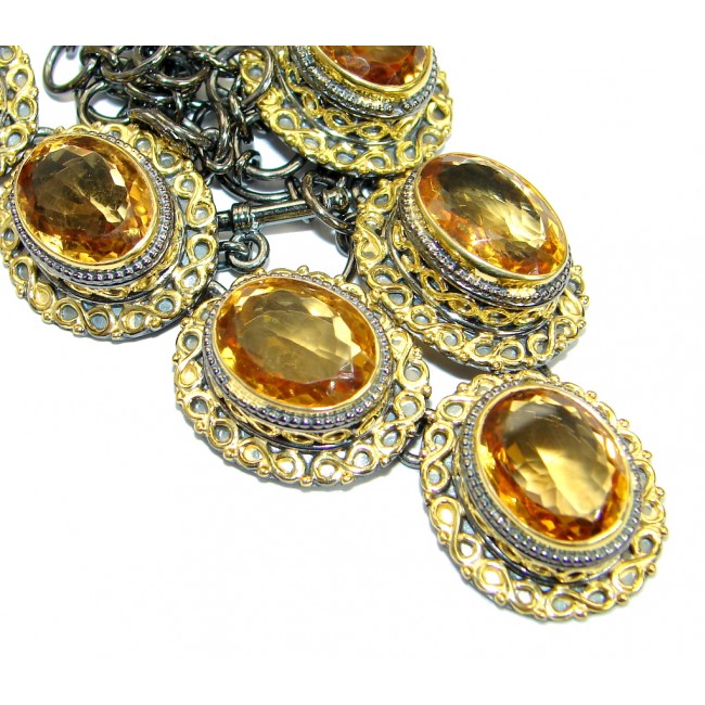 Luxurious Natural Rich Yellow Citrine 14K Gold over .925 Sterling Silver handcrafted Necklace