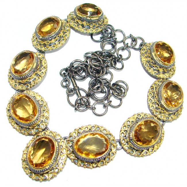 Luxurious Natural Rich Yellow Citrine 14K Gold over .925 Sterling Silver handcrafted Necklace