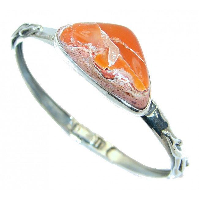 One of the kind Orange Mexican Fire Opal .925 Sterling Silver Bracelet / Cuff
