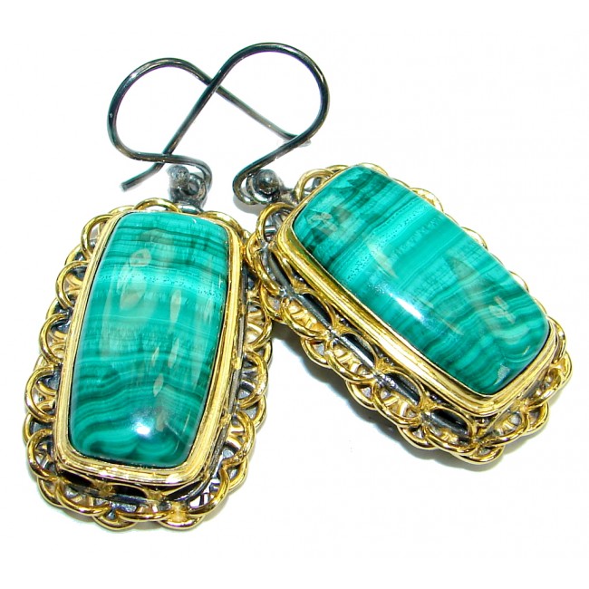 Fancy Green Malachite 14K Gold over .925 Sterling Silver handmade earrings