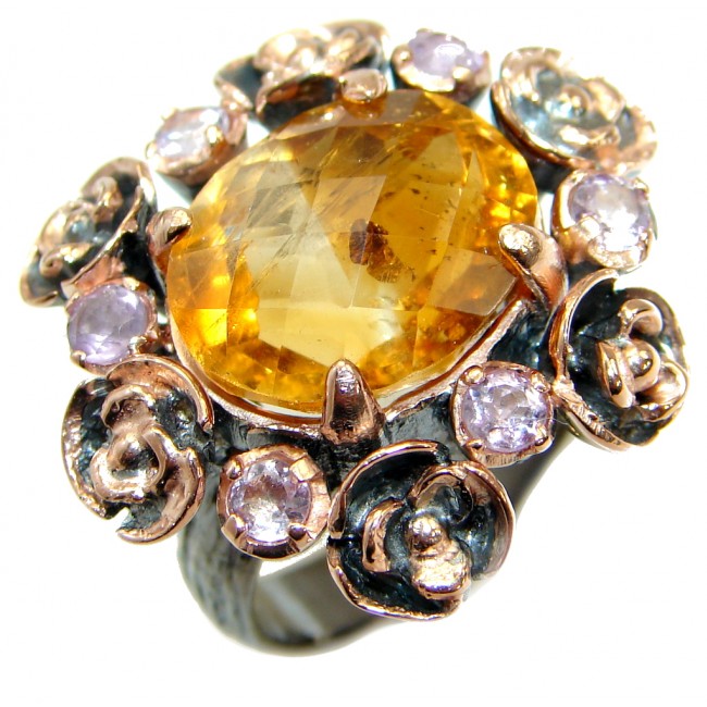 Large Genuine Oval cut Citrine 14K Gold over .925 Sterling Silver Cocktail Ring size 7