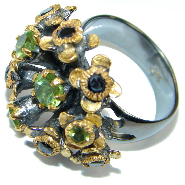 Energazing Peridot Gold over oxidized .925 Sterling Silver Ring size 8