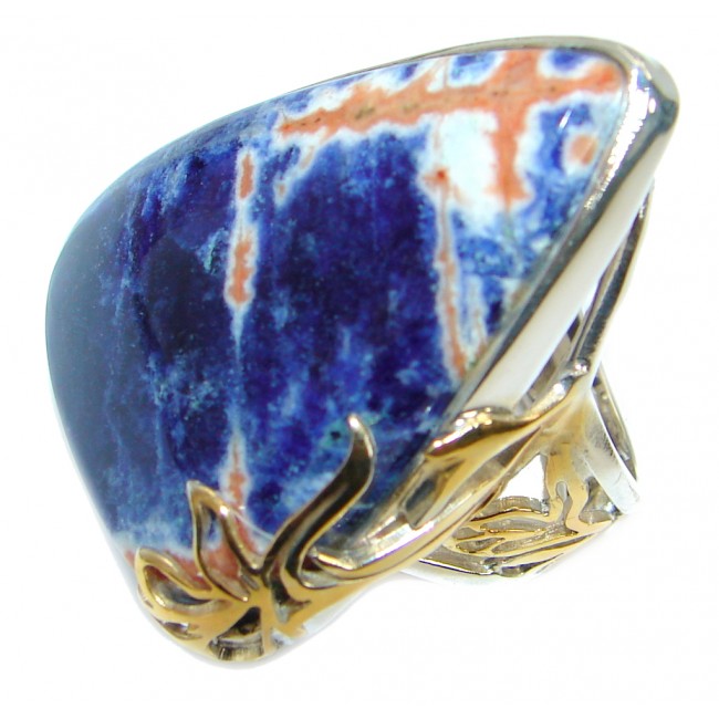 Irresistible Blue Sodalite Gold over .925 Sterling Silver handcrafted Ring s. 7 adjustable