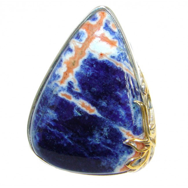 Irresistible Blue Sodalite Gold over .925 Sterling Silver handcrafted Ring s. 7 adjustable