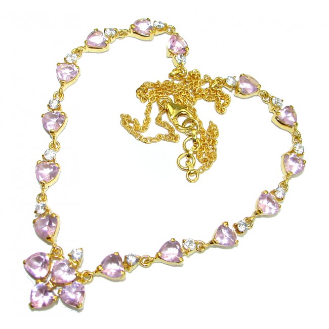 Genuine Pink Amethyst 14K Gold over .925 Sterling Silver handmade Statement Necklace