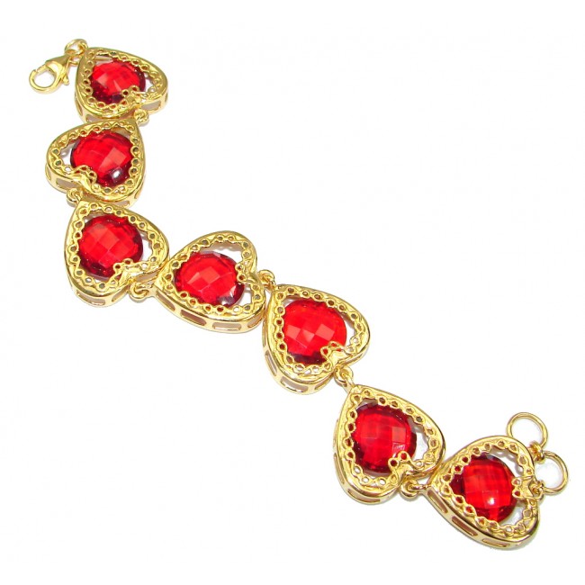 Chic Red Cubic Zirconia 14K Gold over .925 Sterling Silver handmade Bracelet