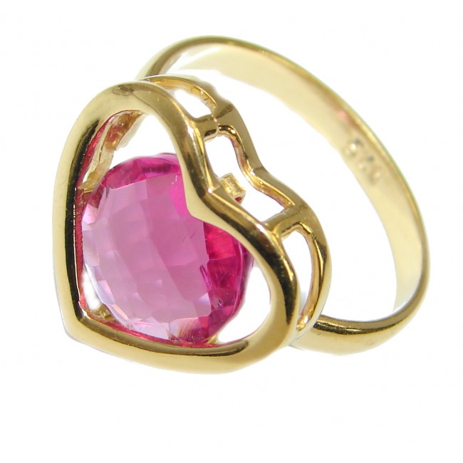Sweet Heart Pink Topaz 14 K Gold over .925 Silver handcrafted Ring s. 7