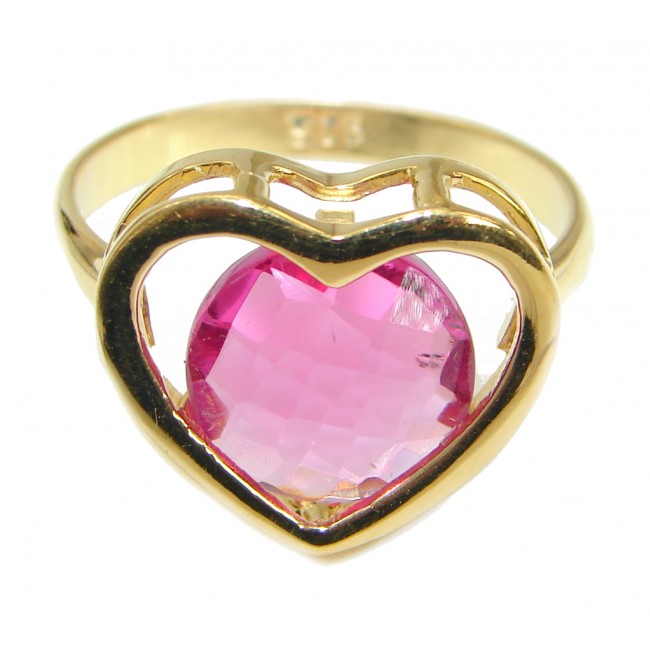 Sweet Heart Pink Topaz 14 K Gold over .925 Silver handcrafted Ring s. 7