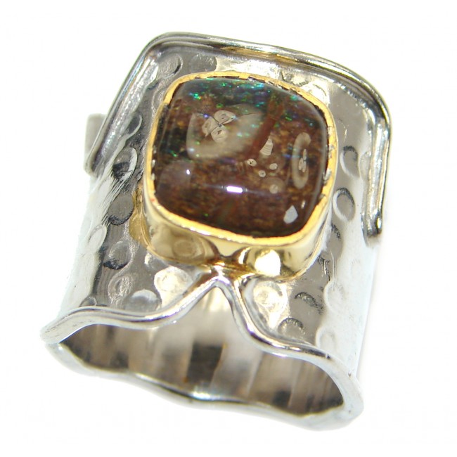 Pure Energy Fire Genuine Canadian Ammolite .925 Sterling Silver handmade ring size 9