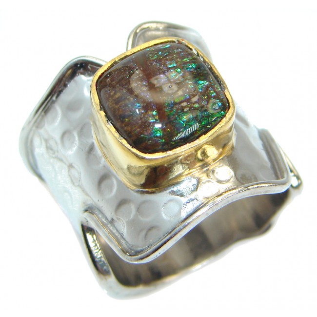 Pure Energy Fire Genuine Canadian Ammolite .925 Sterling Silver handmade ring size 9
