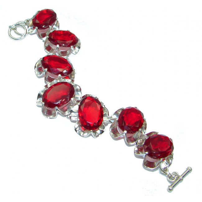 Huge Wild Cherry Rich Red Quartz .925 Sterling Silver handmade Bracelet