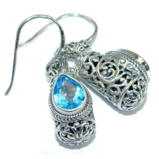 Rich Design genuine Swiss Blue Topaz .925 Sterling Silver handmade earrings