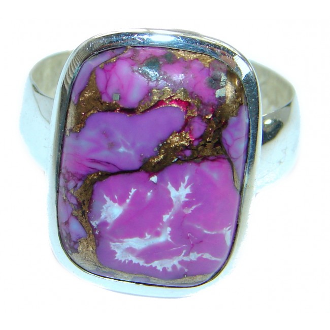 Copper Purple Turquoise .925 Sterling Silver handmade Ring s. 13