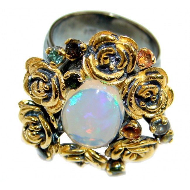 Natural 16.6ct Ethiopian Opal 18ct Gold Rhodium plated over Sterling Silver ring size 7 adjustable