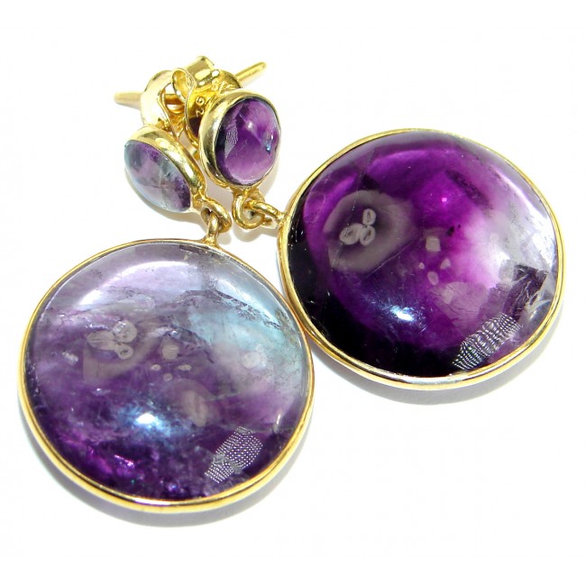 Genuine Purple Fluorite 18 ct. Gold Plated over .925 Sterling Silver stud earrings