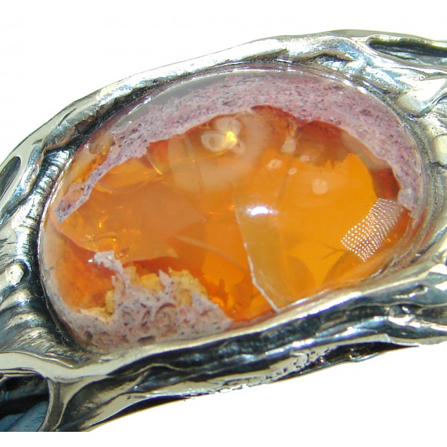 One of the kind Mexican Fire Opal Oxidized .925 Sterling Silver handcrafted Bracelet