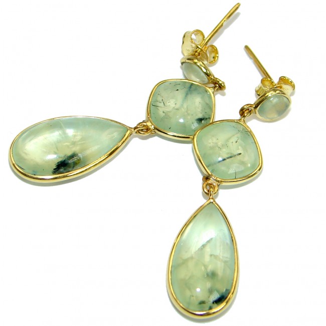 Authentic Moss Prehnite Gold plated over .925 Sterling Silver handmade stud earrings