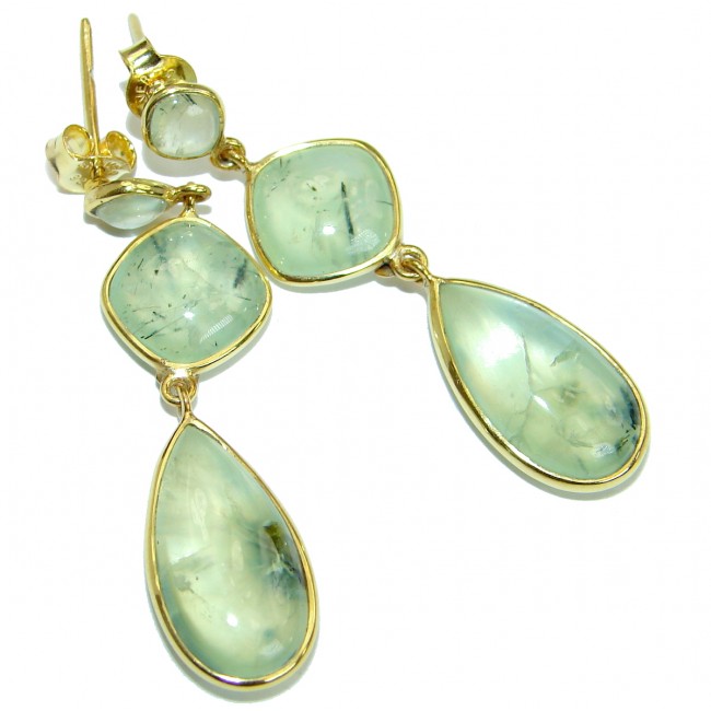 Authentic Moss Prehnite Gold plated over .925 Sterling Silver handmade stud earrings