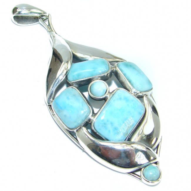 Melody 4 inches long Genuine Larimar .925 Sterling Silver handmade pendant