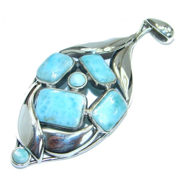 Melody 4 inches long Genuine Larimar .925 Sterling Silver handmade pendant
