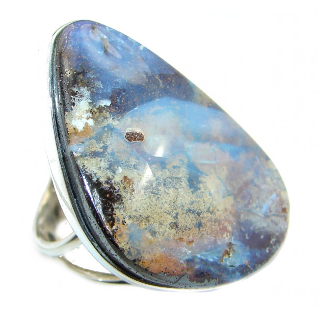Huge Australian Boulder Opal .925 Sterling Silver handcrafted ring size 7 adjustable