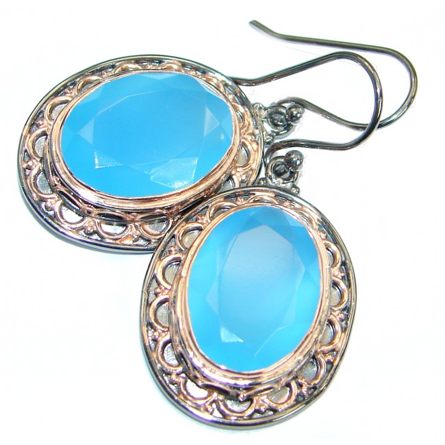 Exclusive Design Chalcedony Agate Gold Rhodium over .925Sterling Silver earrings