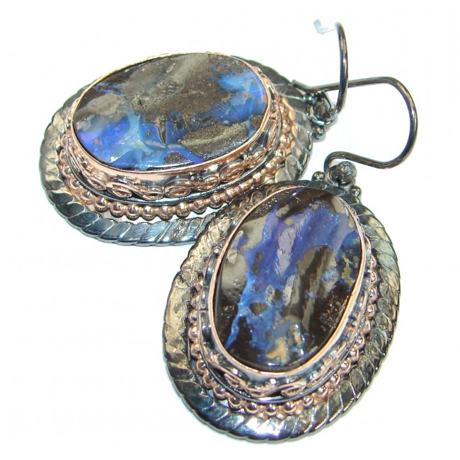 Vintage Design Australian Boulder Opal .925 Sterling Silver handmade earrings