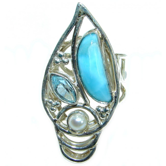 Genuine Larimar .925 Sterling Silver handcrafted Ring s. 6