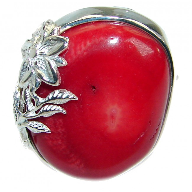 Gorgeous natural Fossilized Coral .925 Sterling Silver handmade ring s. 7 adjustable