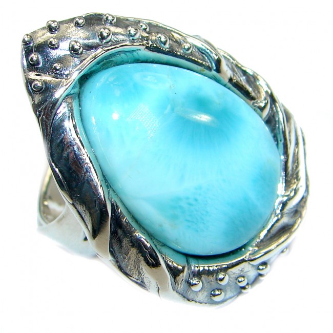 Perfection Genuine Larimar .925 Sterling Silver handcrafted Ring s. 8 adjustable