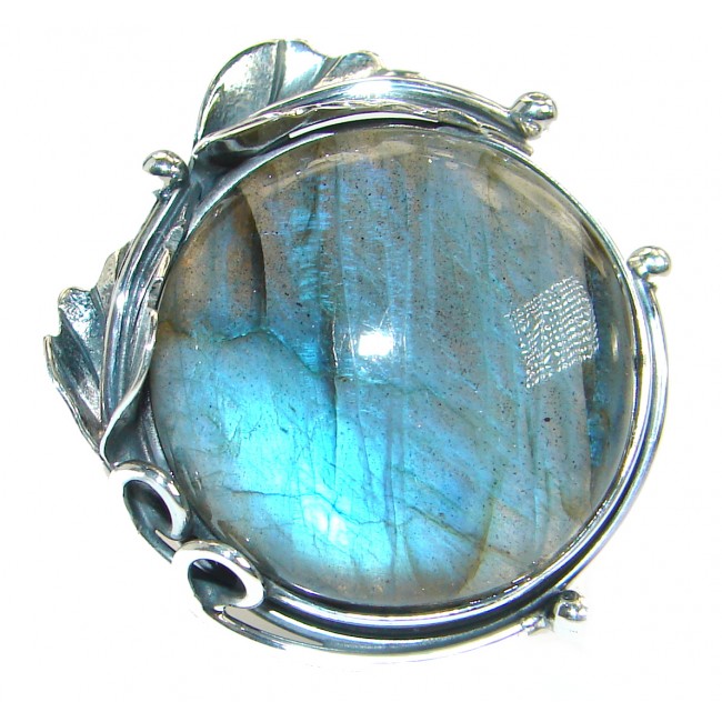 Blue Fire Labradorite oxidized .925 Sterling Silver handmade ring size 7 adjustable