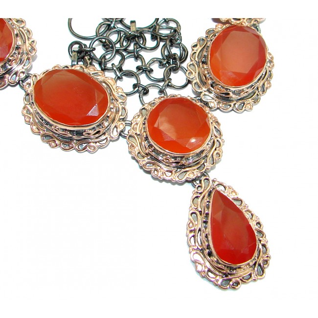 Genuine Carnelian Rose Gold Rhodium over .925 Sterling Silver handcrafted Necklace