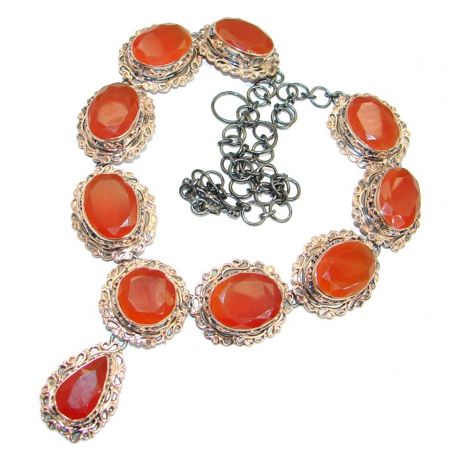 Genuine Carnelian Rose Gold Rhodium over .925 Sterling Silver handcrafted Necklace