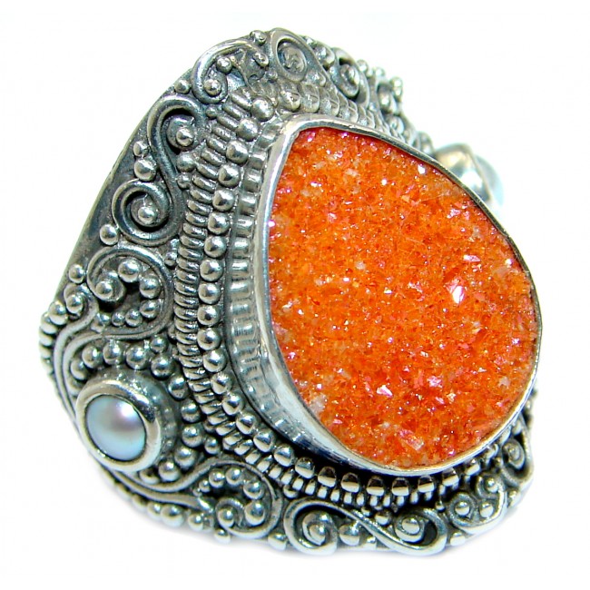 Sahara's Sand Druzy Agate .925 Silver handcrafted Ring s. 7
