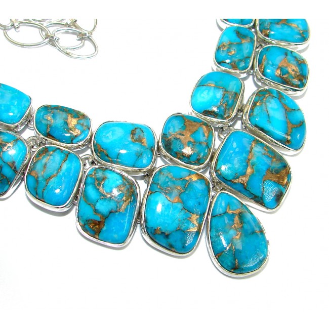 Chic Boho Style Blue Copper Turquoise .925 Sterling Silver handmade necklace