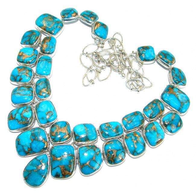 Chic Boho Style Blue Copper Turquoise .925 Sterling Silver handmade necklace
