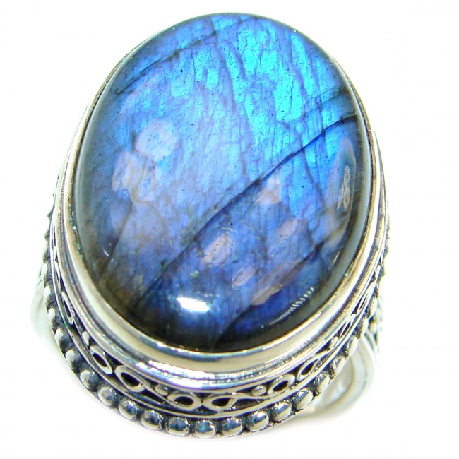 Blue Fire Labradorite .925 Sterling Silver handmade ring size 9