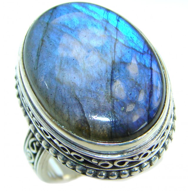 Blue Fire Labradorite .925 Sterling Silver handmade ring size 9