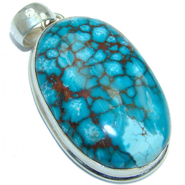 Huge Exquisite Black Spider's web Turquoise .925 Sterling Silver handmade Pendant