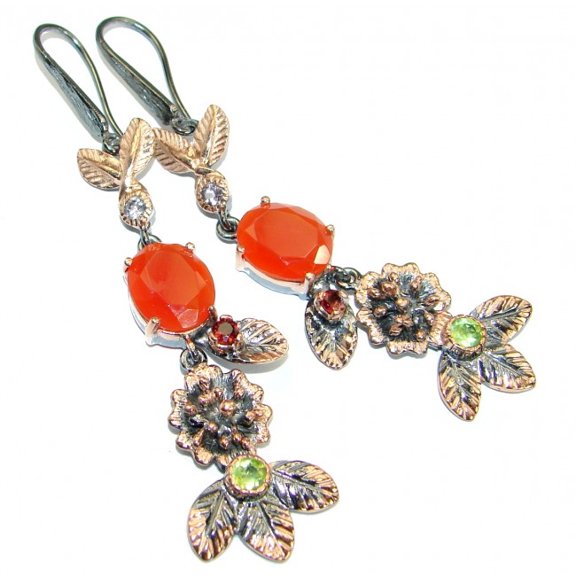 Carmen Orange Carnelian Rose Gold over .925 Sterling Silver handmade earrings