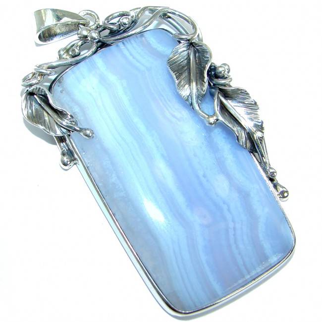 Huge Natural Chalcedony Lace Agate .925 Sterling Silver handmade Pendant
